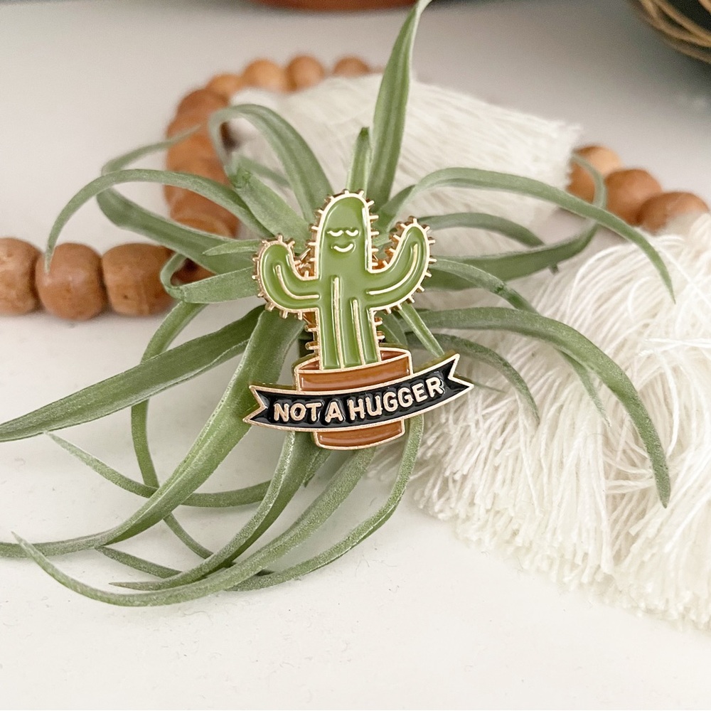 Cute cactus “Not a Hugger” metal pin. Brand new!